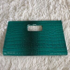 Emerald‎ Green Crocodile Embossed oversized Clutch Bag Handbag Structured